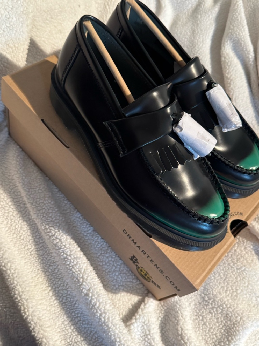 Dr. Martens Black w/ Green Tint Leather Adrian Tassel Loafers - Womens 9/Mens 8